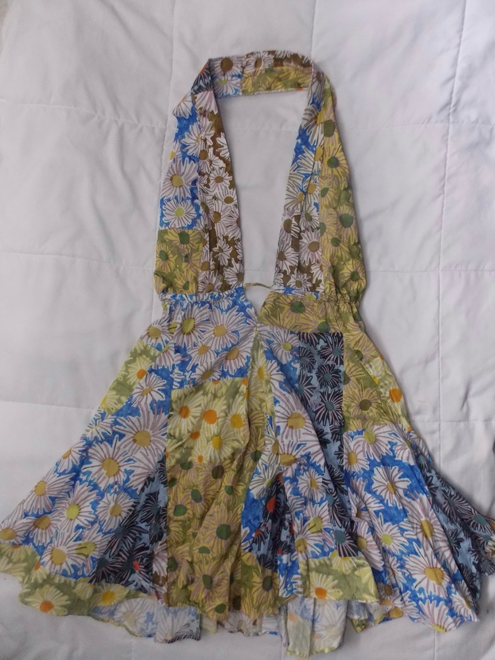 Zara Patchwork Daisy Halter Mini Dress